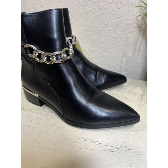 Torgeis Iona Boot Sz 7 Black Pointy Silver Chain Ankle Boots Women’s - Picture 6 of 12